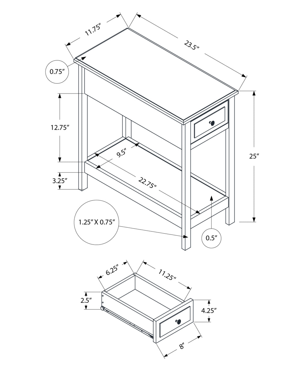 2 Tier Accent Table with Storage Drawer