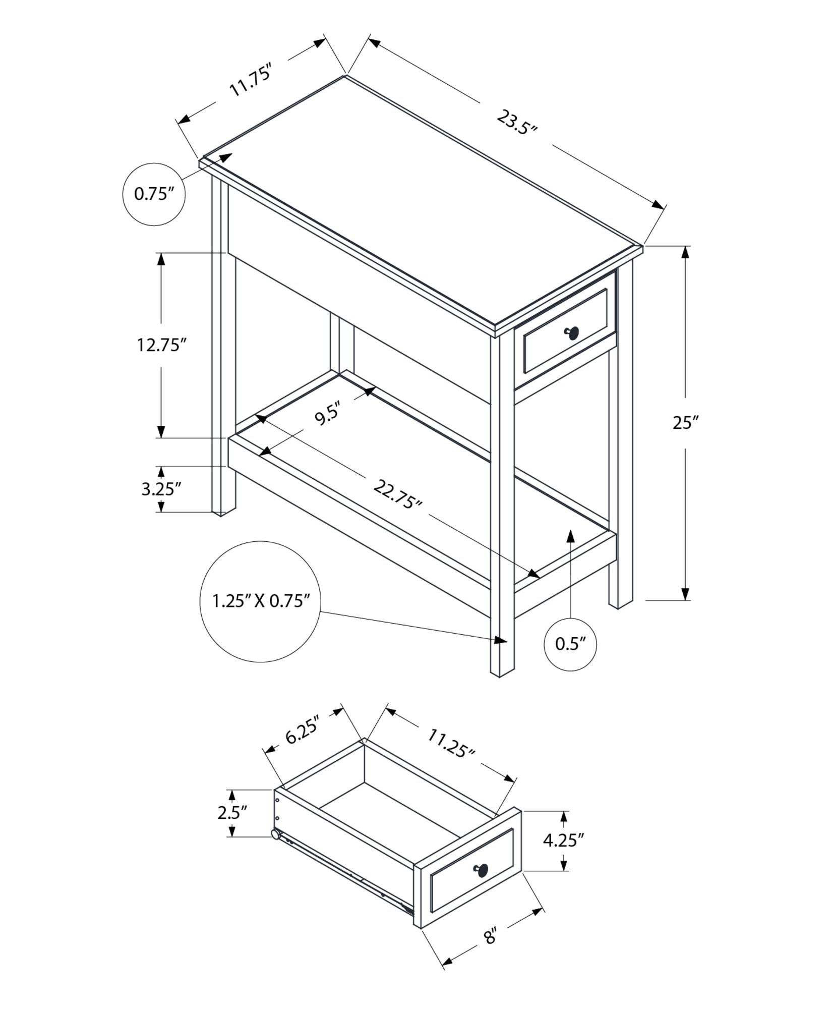 2 Tier Accent Table with Storage Drawer