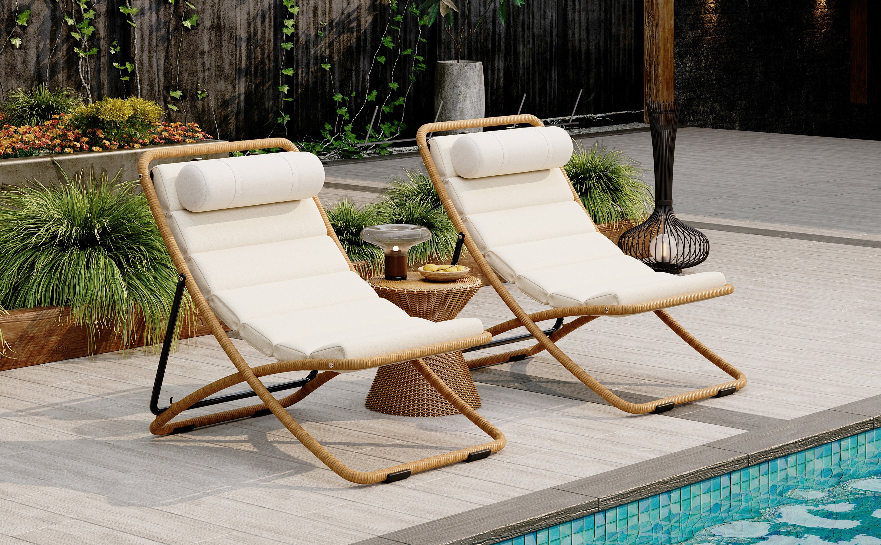 TREXM 2-Pieces Outdoor Folding Chair Set