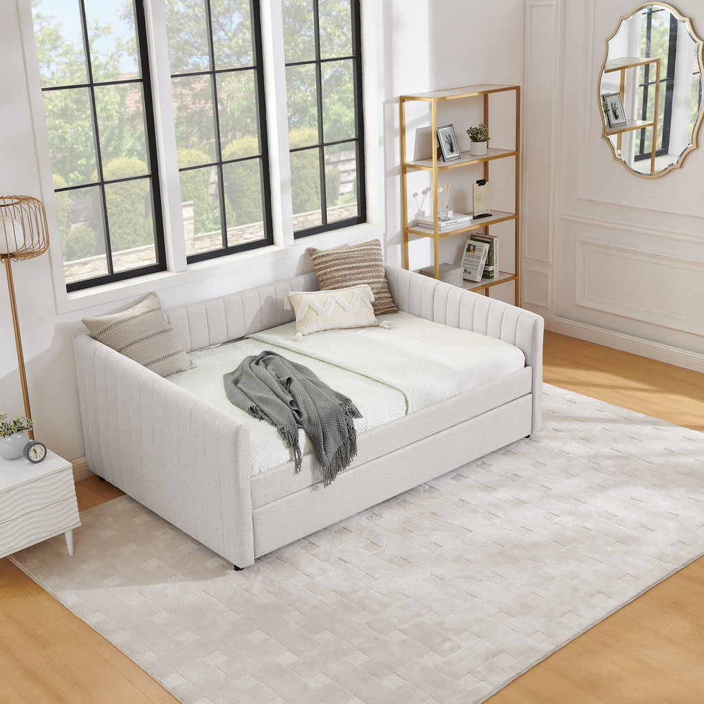 Full Size Daybed with Trundle Upholstered Sofa Bed