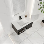 30" Wall-Mounted Floating Bathroom Vanity with Ceramic Sink – Modern Dark