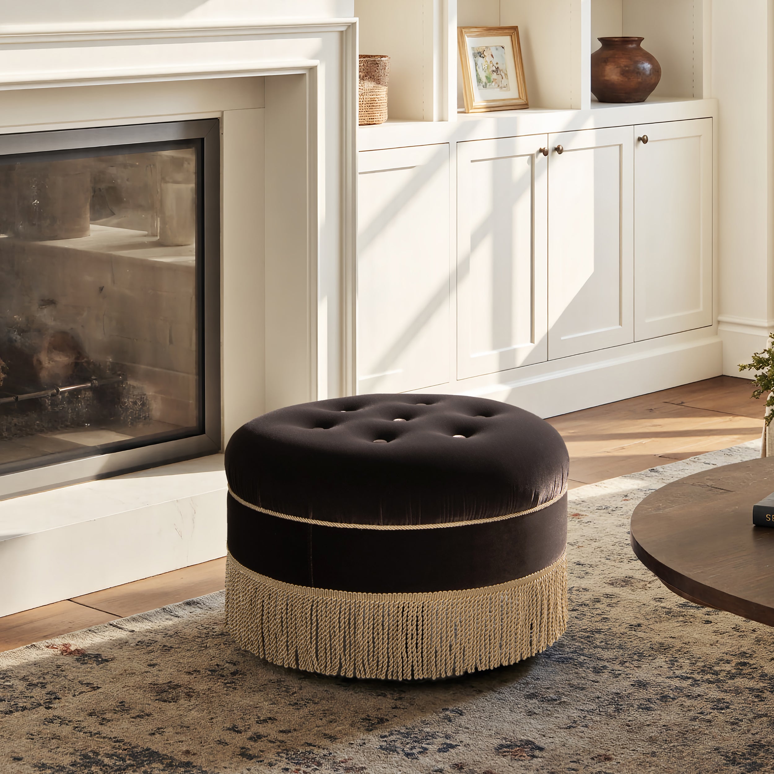 Yolanda 24" Round Upholstered Accent Ottoman Deep