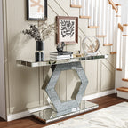 Sparkling Crystal Hexagon Mirror Entryway Console Table