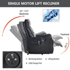 Black PU Single Motor Power Lift Recliner Chair with Massage and Heat