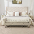 65.75" Wide Modern Upholstered Storage Bench With Double Lids