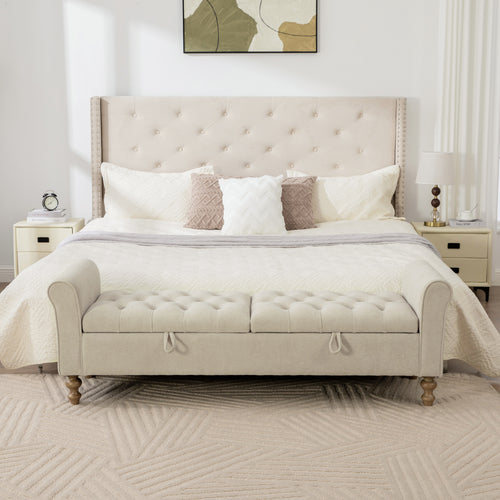 65.75" Wide Modern Upholstered Storage Bench With Double Lids