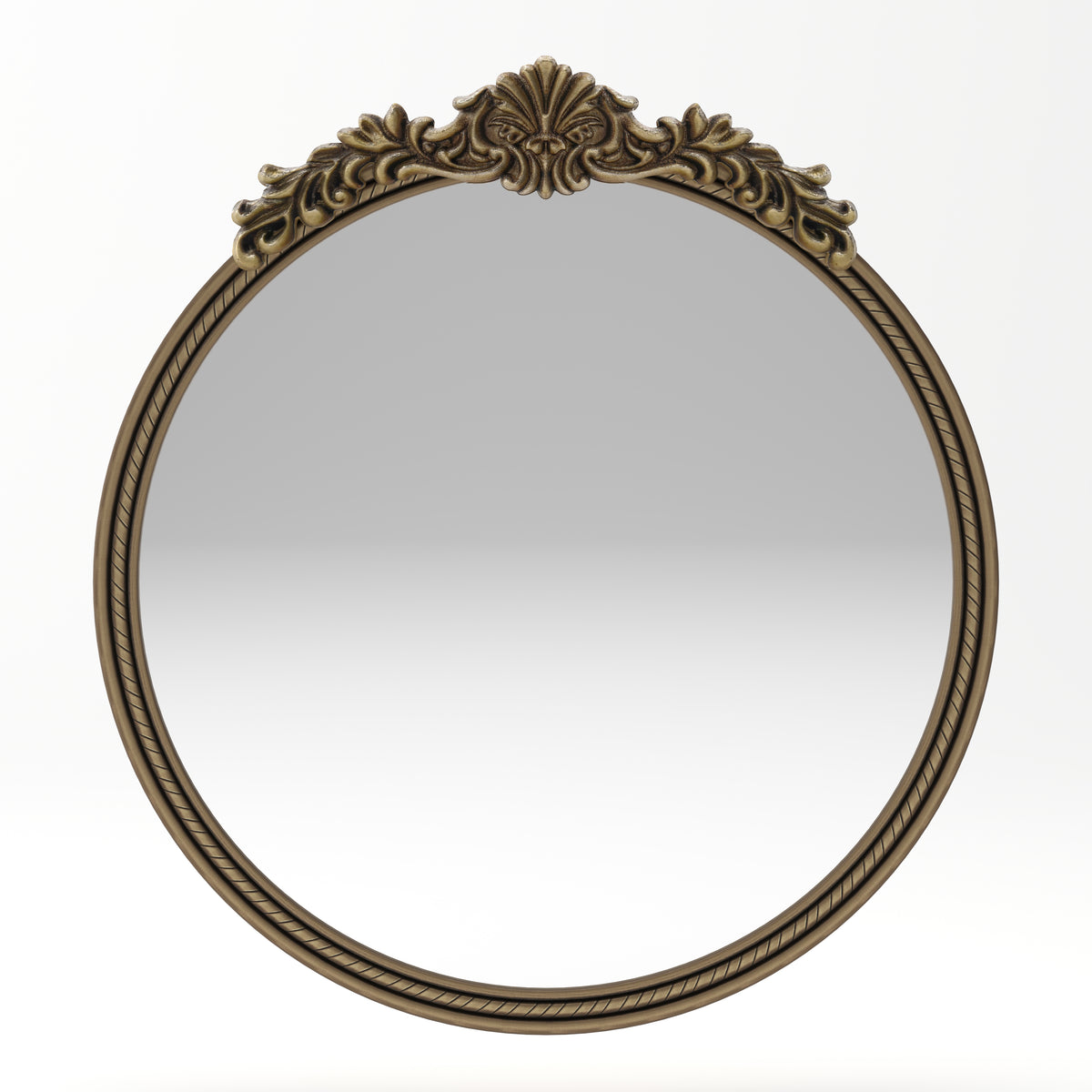33.27-Inch Round Vintage Relief Mirror Wall Hanging, Antique Gold
