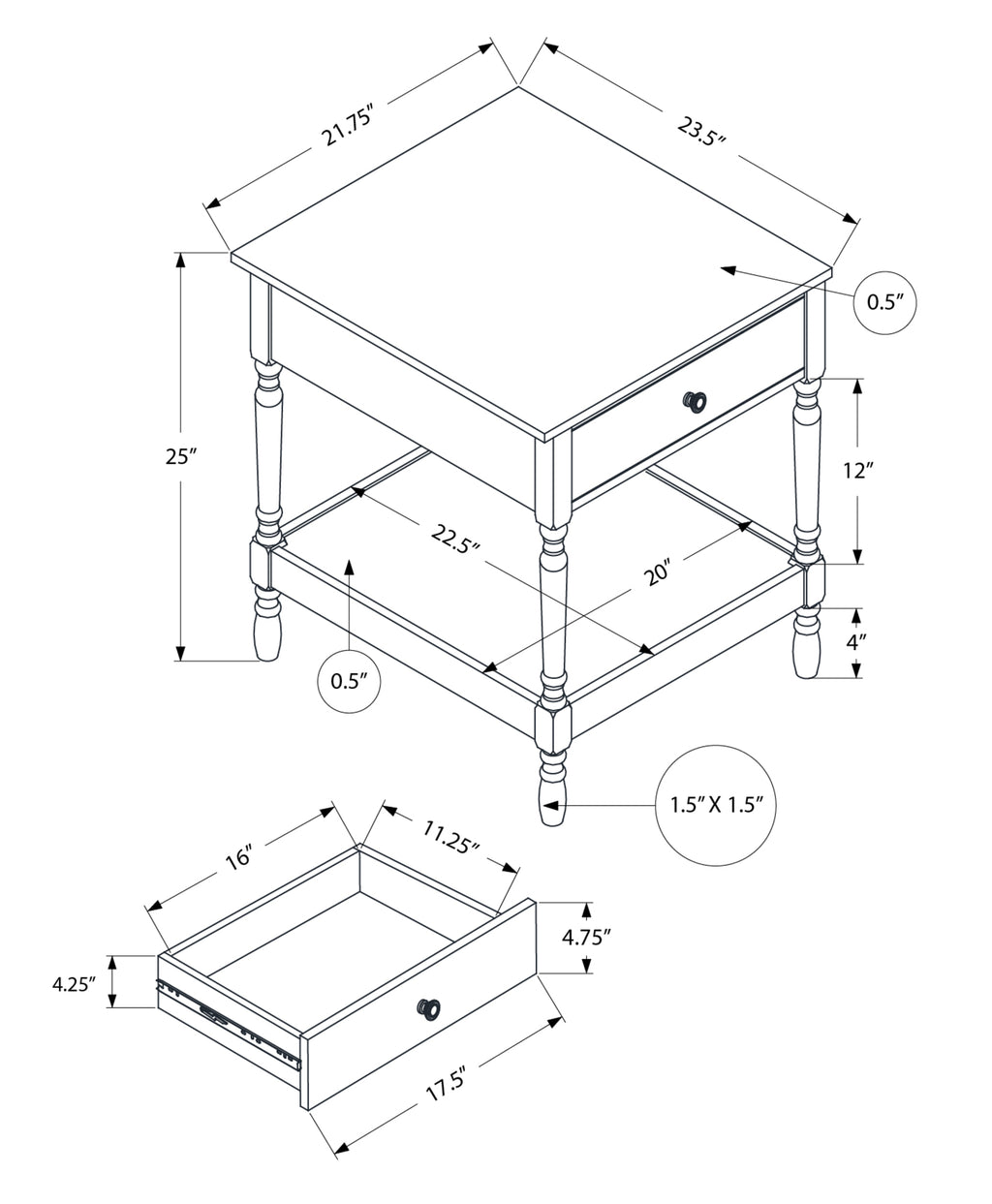 2 Tier Accent Table - Espresso or Walnut Finish