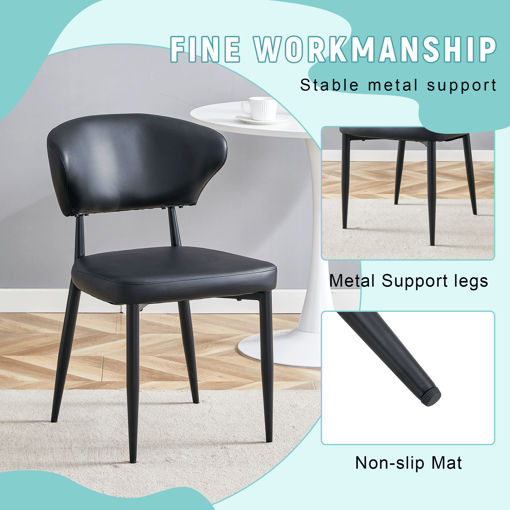 Black Minimalist Ergonomic Dining Chair - Set of 4