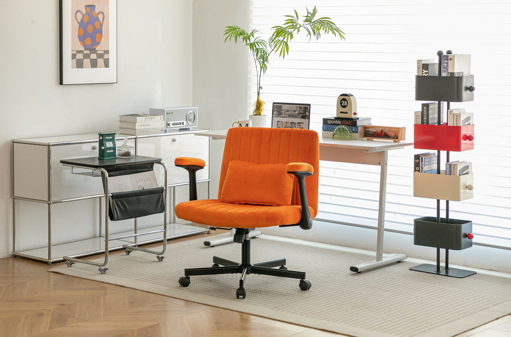 Orange Velvet Criss Cross Armrest Office Chair with Wheels