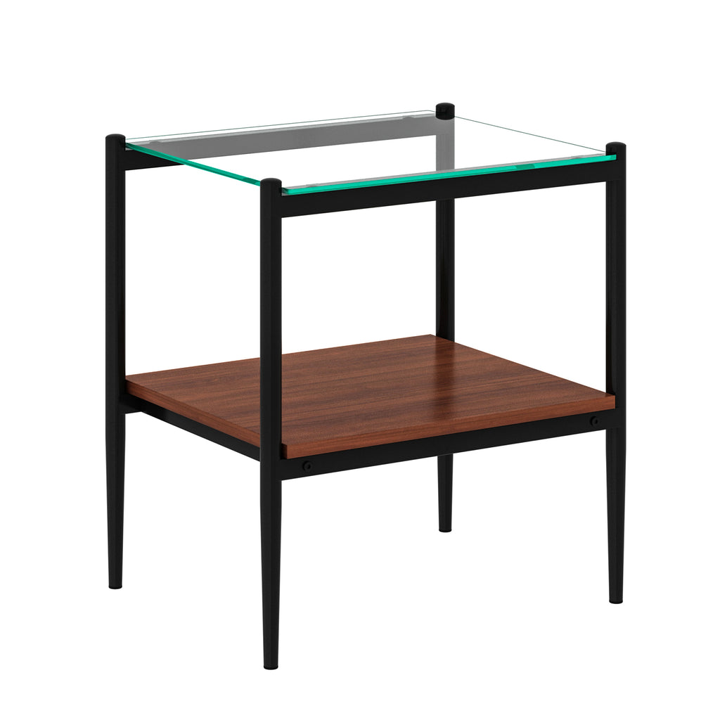 Set of 2 Rectangle End Table with Tempered Glass Top