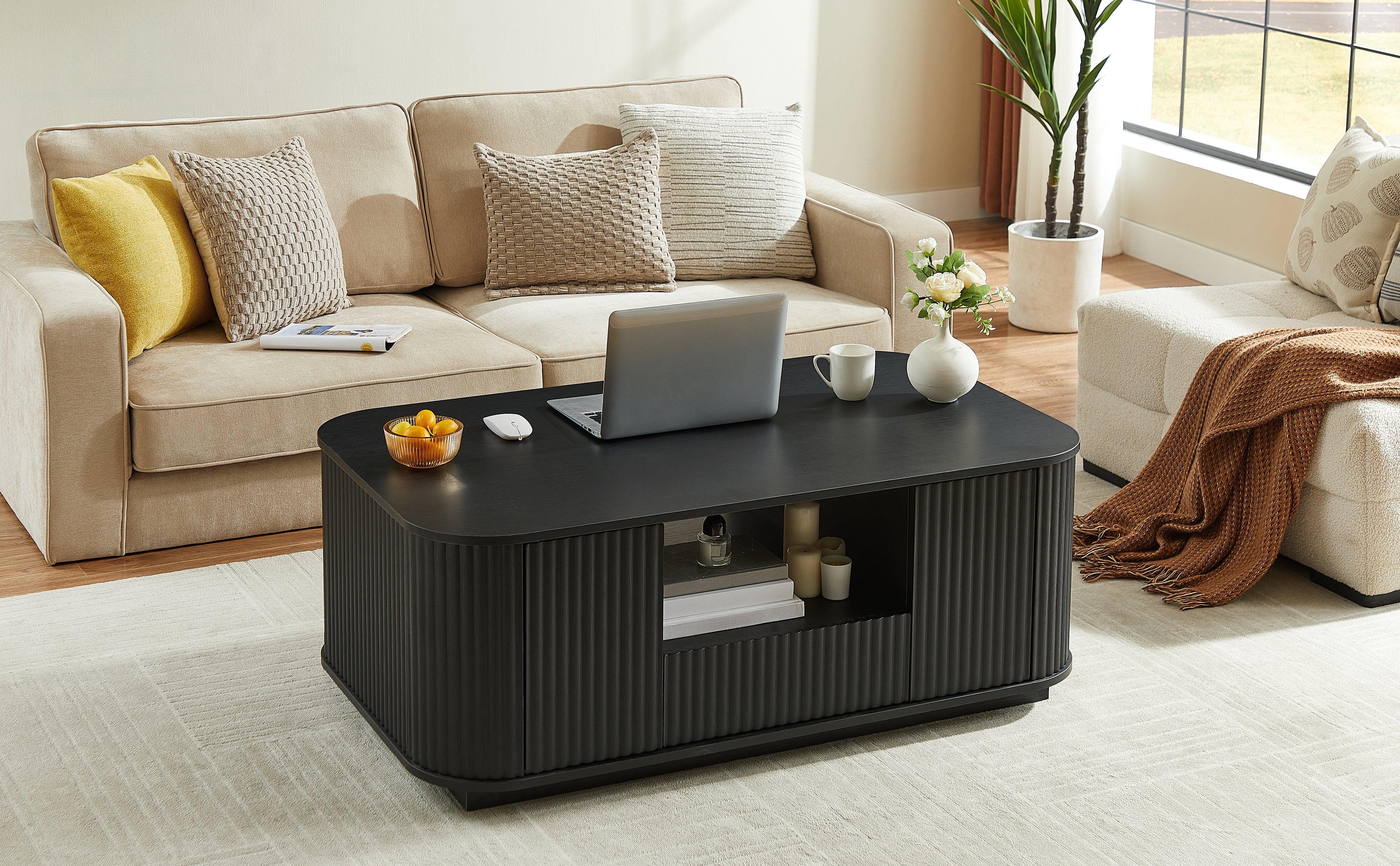 Modern Luxury Oval Coffee Table with Drawers