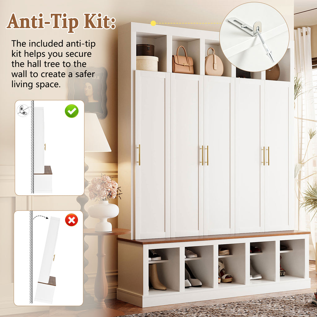 U-Can Farmhouse Entryway Storage Cabinet with Shoe Rack & Display Cubbies