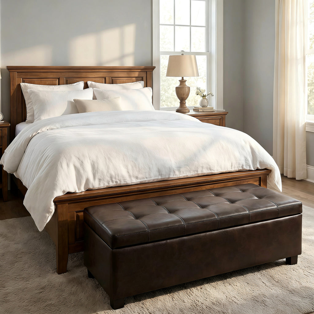 Tufted Storage Ottoman with Wooden Legs