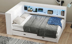 Full Size Wood Daybed with Storage Shelves, USB, LED, and Trundle
