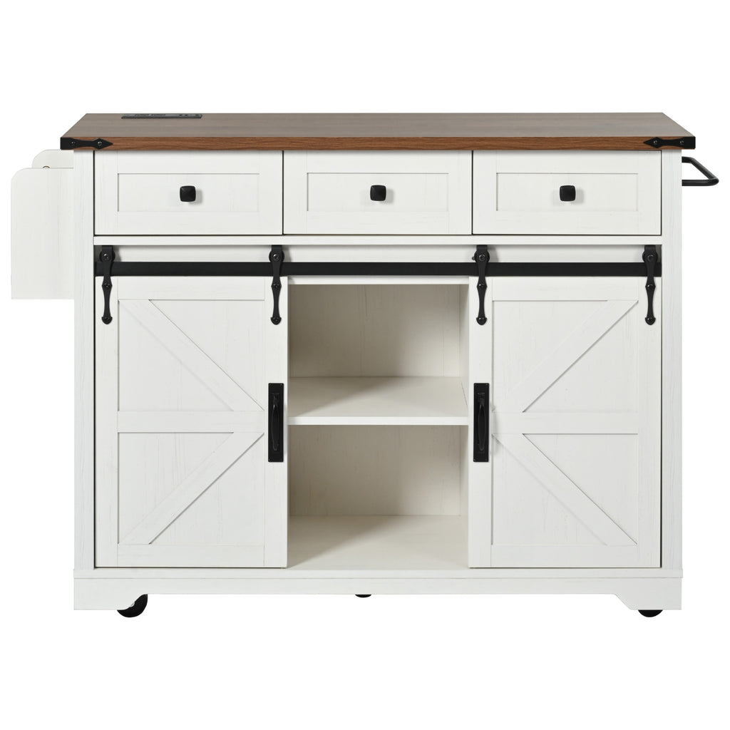 K&K 53.7" Farmhouse Kitchen Island with Power Outlet