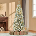 HOMCOM 6ft Pre-Lit Snow-Flocked Slim Douglas Fir Artificial Christmas Tree