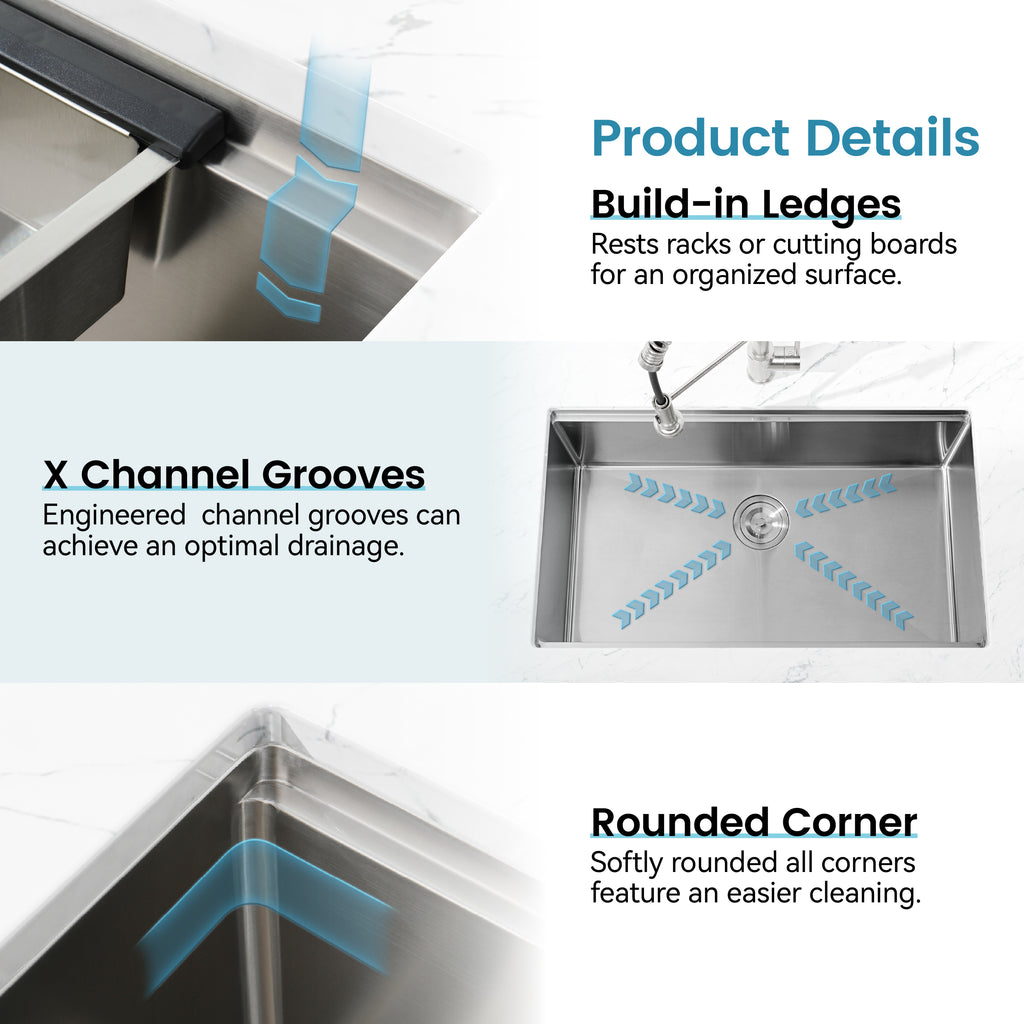 Stainless Steel Kitchen Sink, 30″x19″ Single Bowl