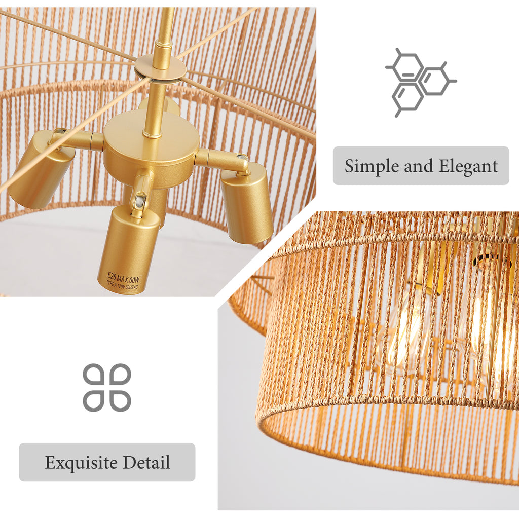 23.62" Handwoven Woven Paper Rattan Chandelier