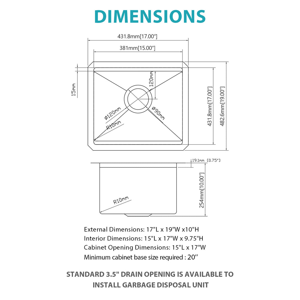 17" Undermount Kitchen Sink - Workstation Design