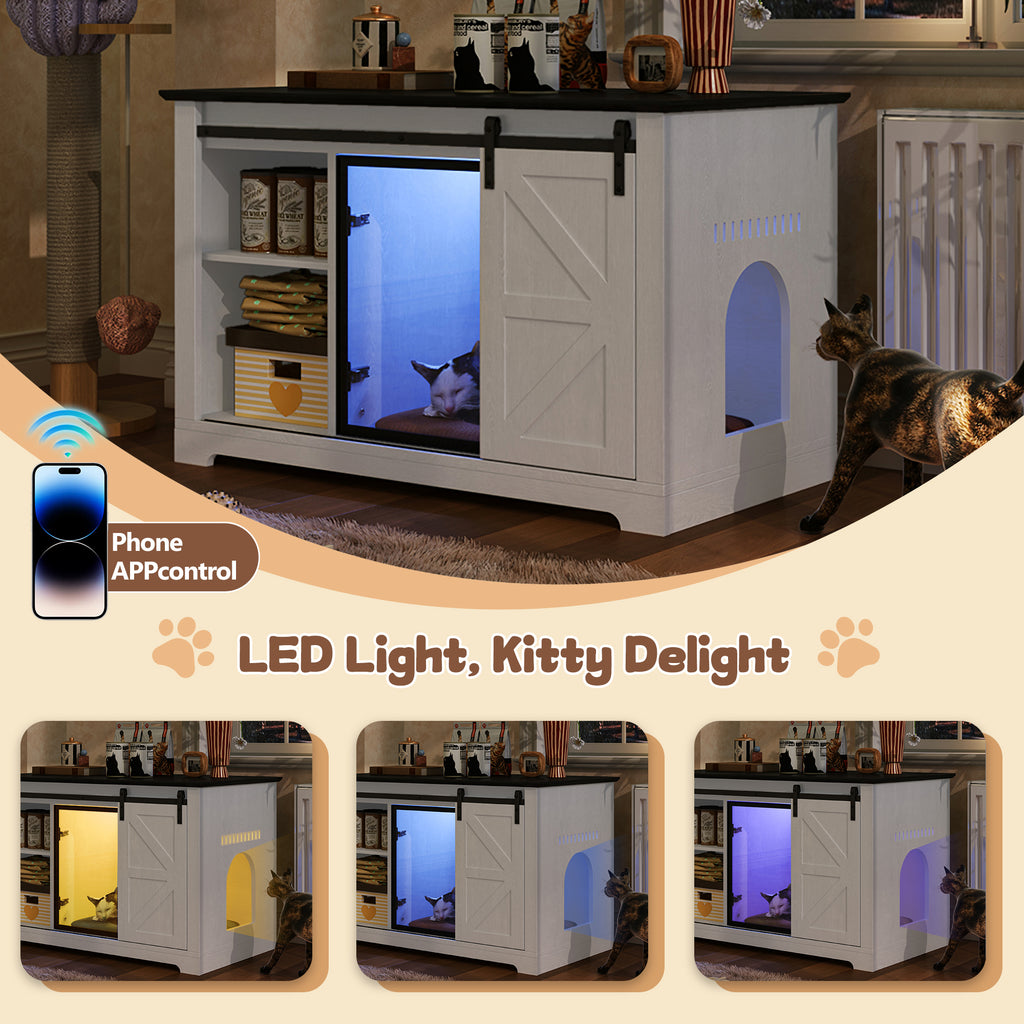 46" Farmhouse Cat Litter Box Enclosure with Sliding Barn Door