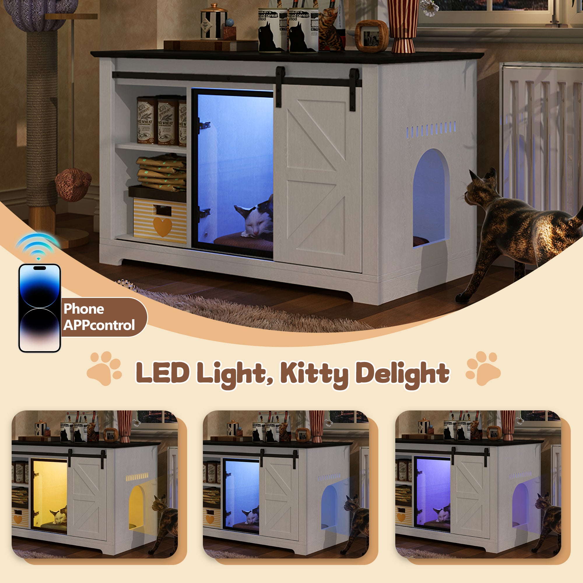 46" Farmhouse Cat Litter Box Enclosure with Sliding Barn Door