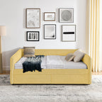 Queen Size Daybed with Two Drawers Upholstered Tufted Sofa Bed