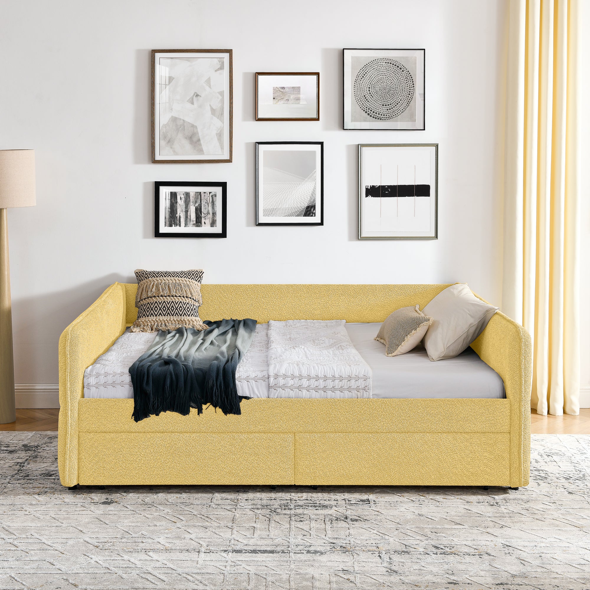 Queen Size Daybed with Two Drawers Upholstered Tufted Sofa Bed