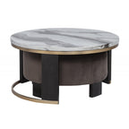 Nesting Coffee Table Set of 2, Faux Marble Top Round Coffee Table with Ottoman