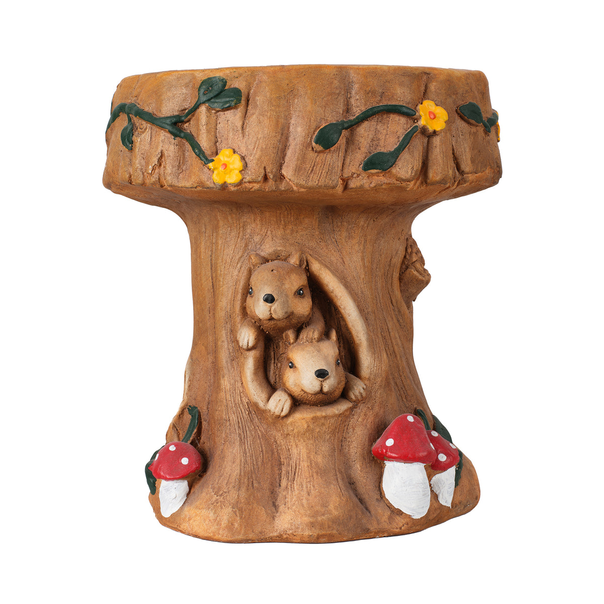 Squirrel Tree Stump Stool Garden Statue