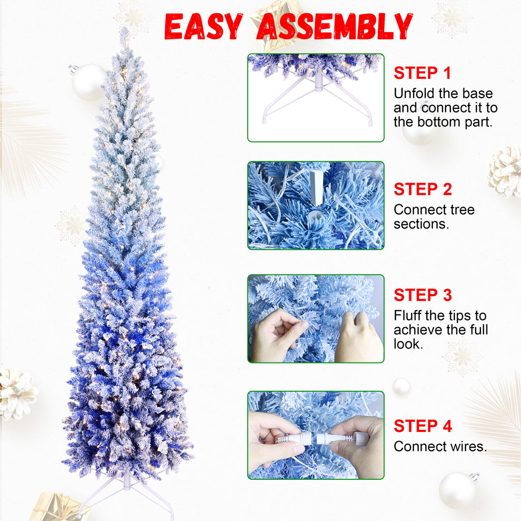 7FT Elegant Blue Gradient Flocked Christmas Tree
