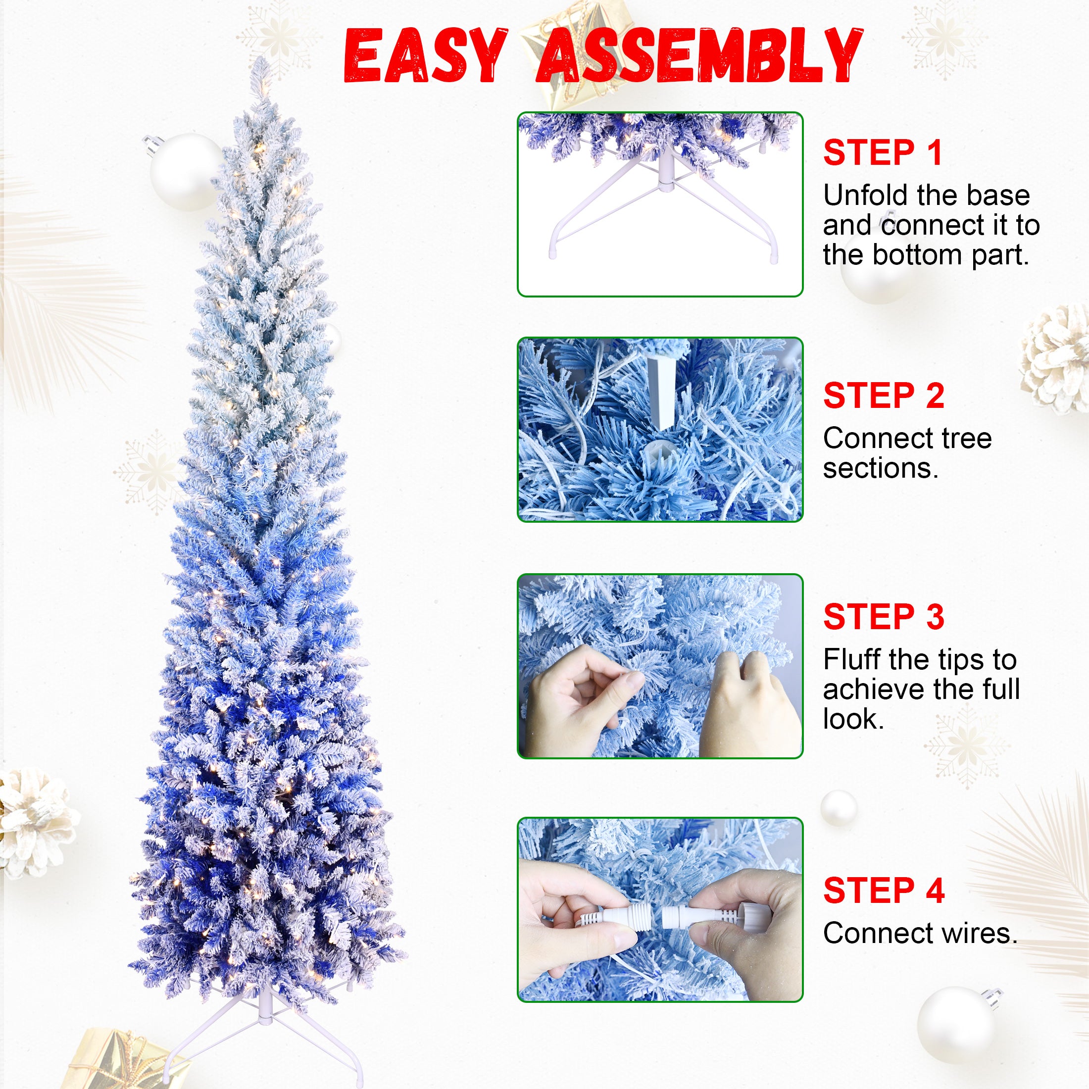 7FT Elegant Blue Gradient Flocked Christmas Tree