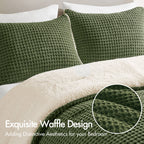 3 Pieces Full/Queen Waffle Knit Chenille Comforter Set - Olive