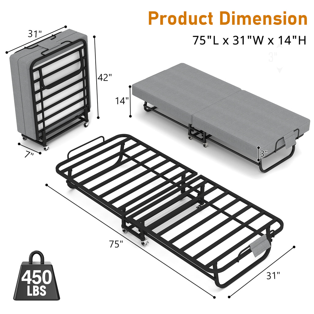 75" Folding Bed with Memory Foam Mattress