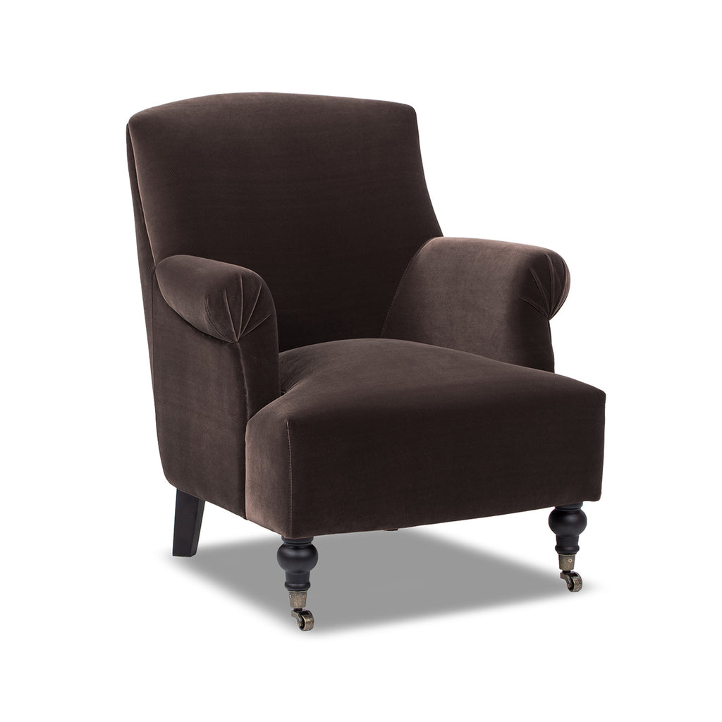 Eloise 30-Inch Pleated Sock Arm Accent Armchair, Deep Brown Velvet