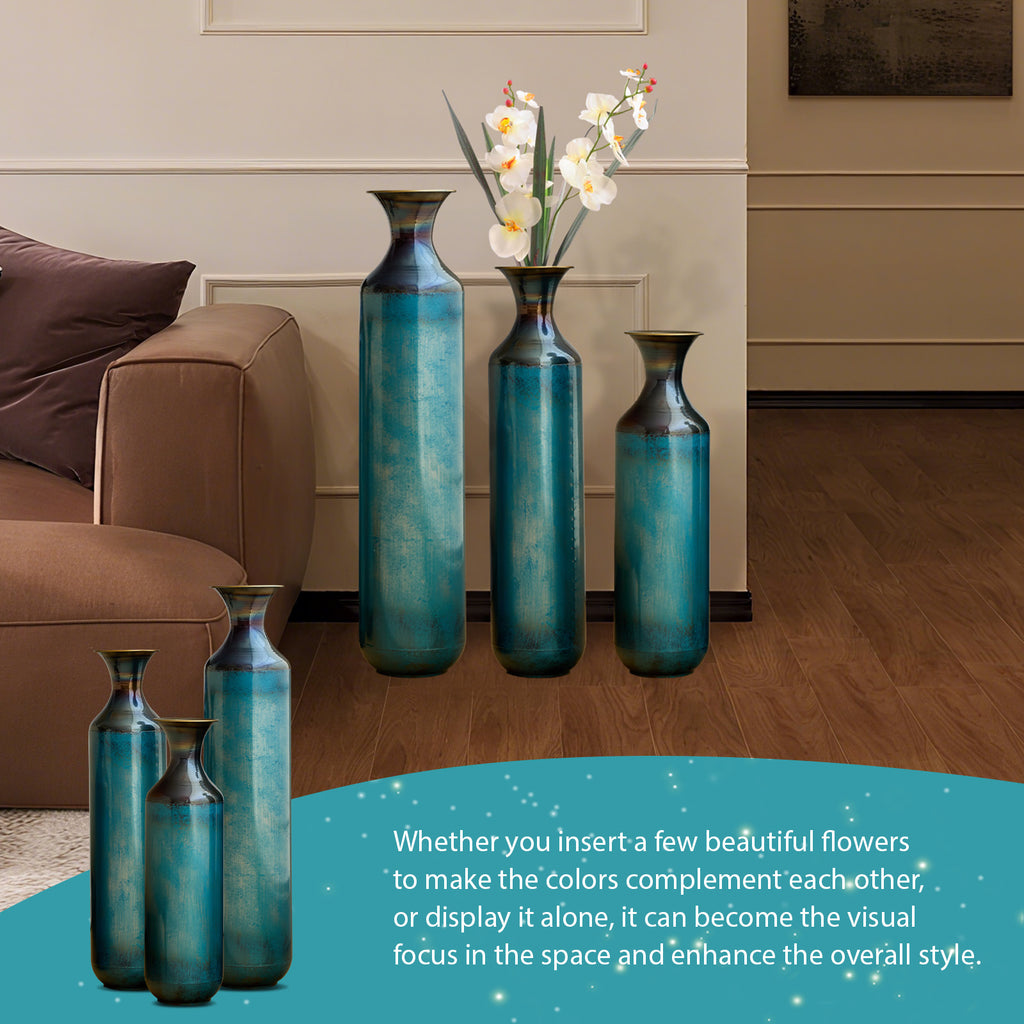 Torch-Fired Metal Vases Set of 3, Tall