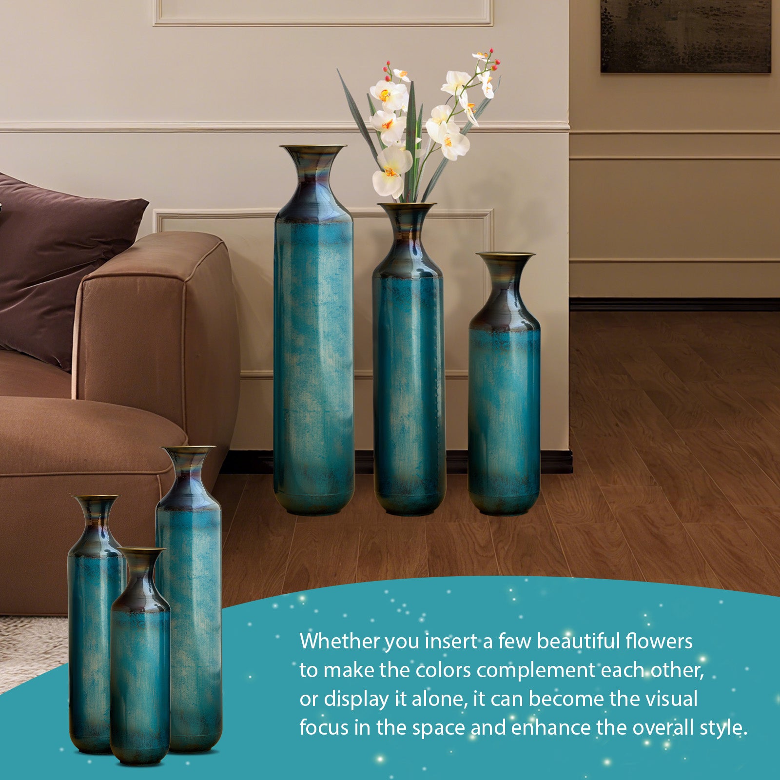 Torch-Fired Metal Vases Set of 3, Tall