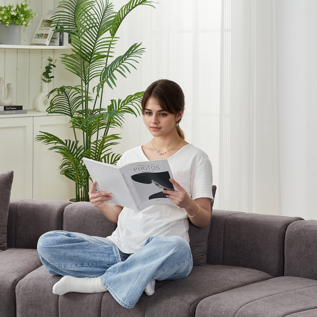 Chenille Curved Sectional Sofa with 2 Pillows
