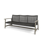 Outdoor Acacia Wood Wicker 3 Seater Sofa