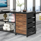 59 Inches L-Shaped Computer Desk with Drawers and Storage Shelves