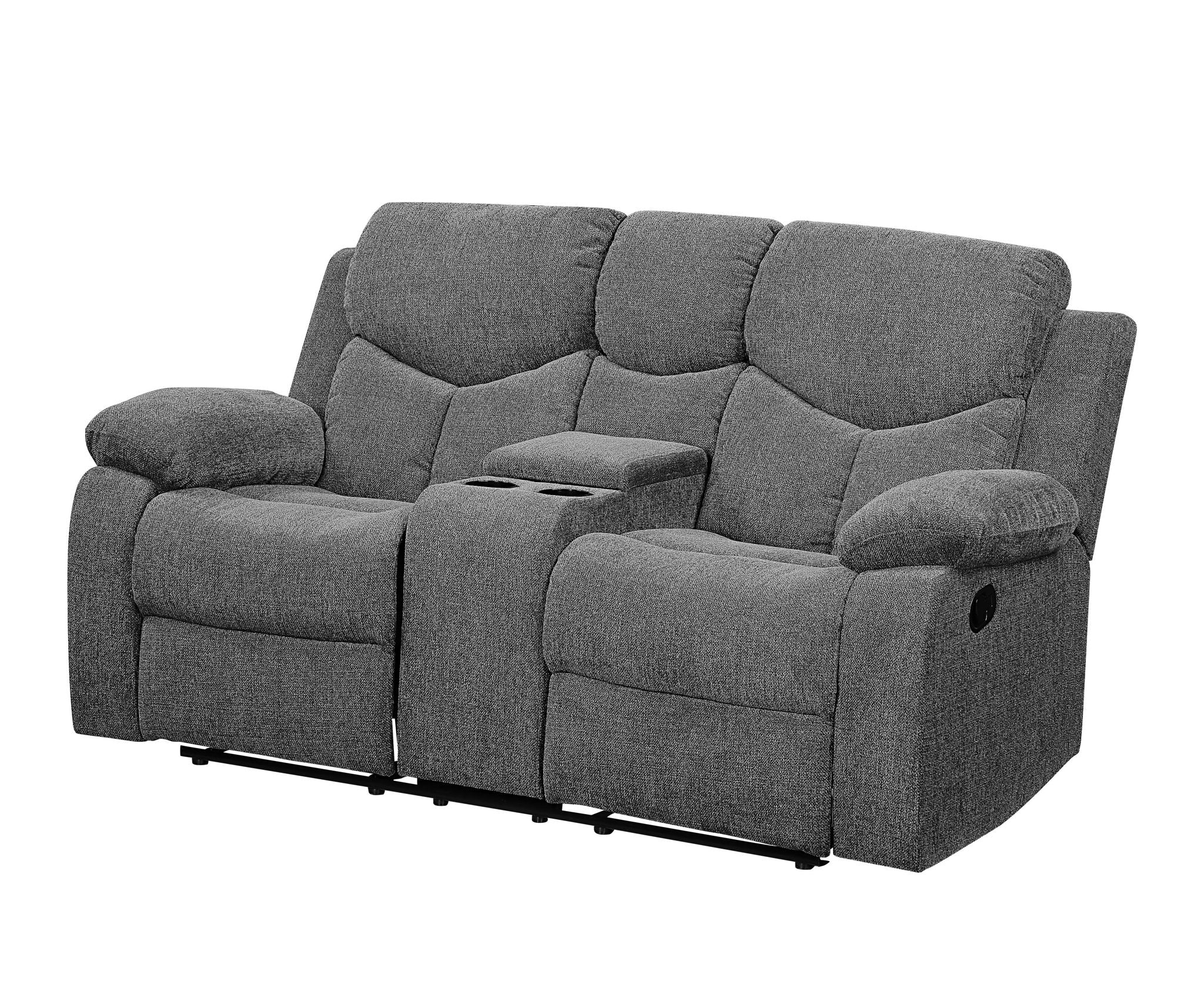 Kalen Chenille Loveseat With Console - Gray
