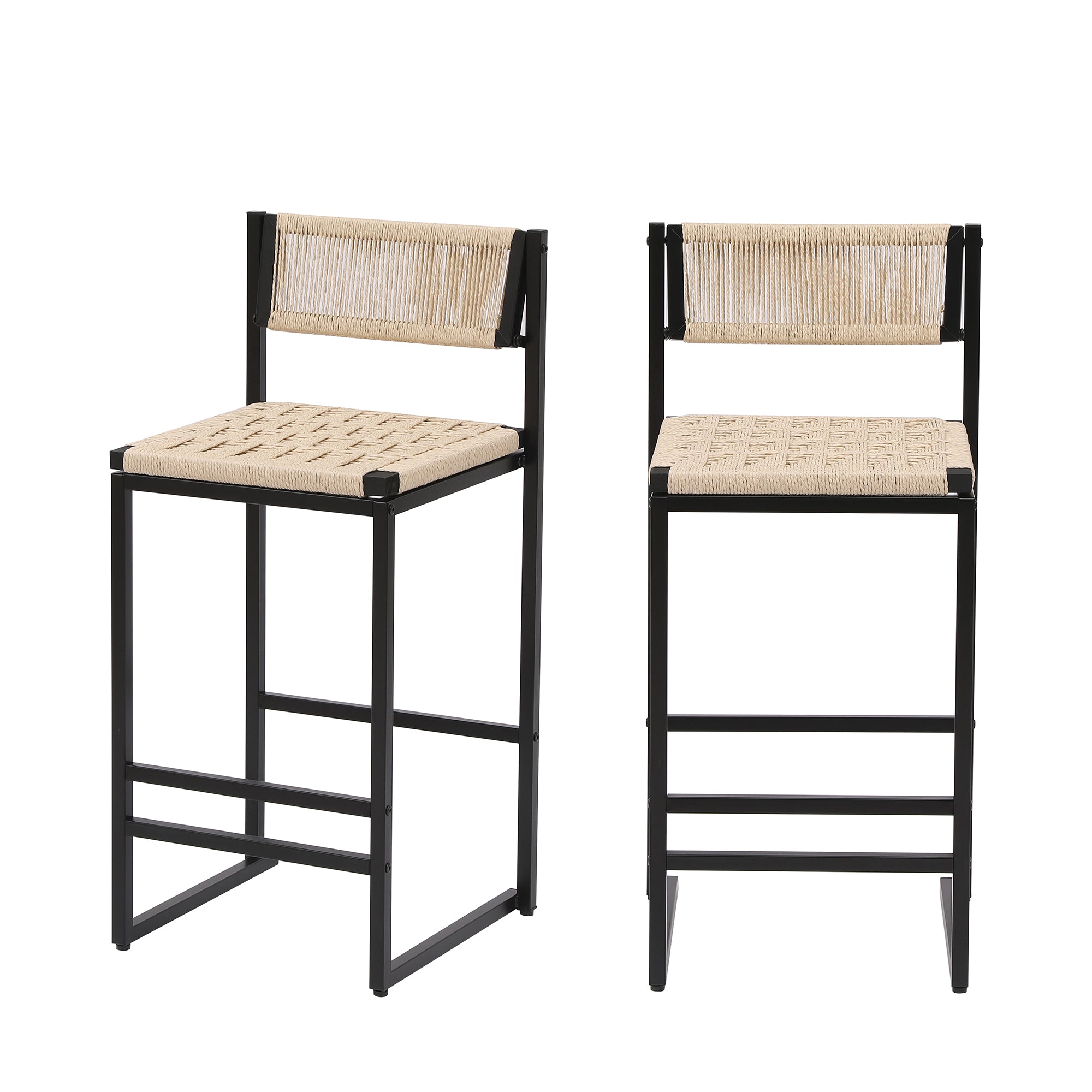 Set of 2 Woven Bar Stools with Backrest