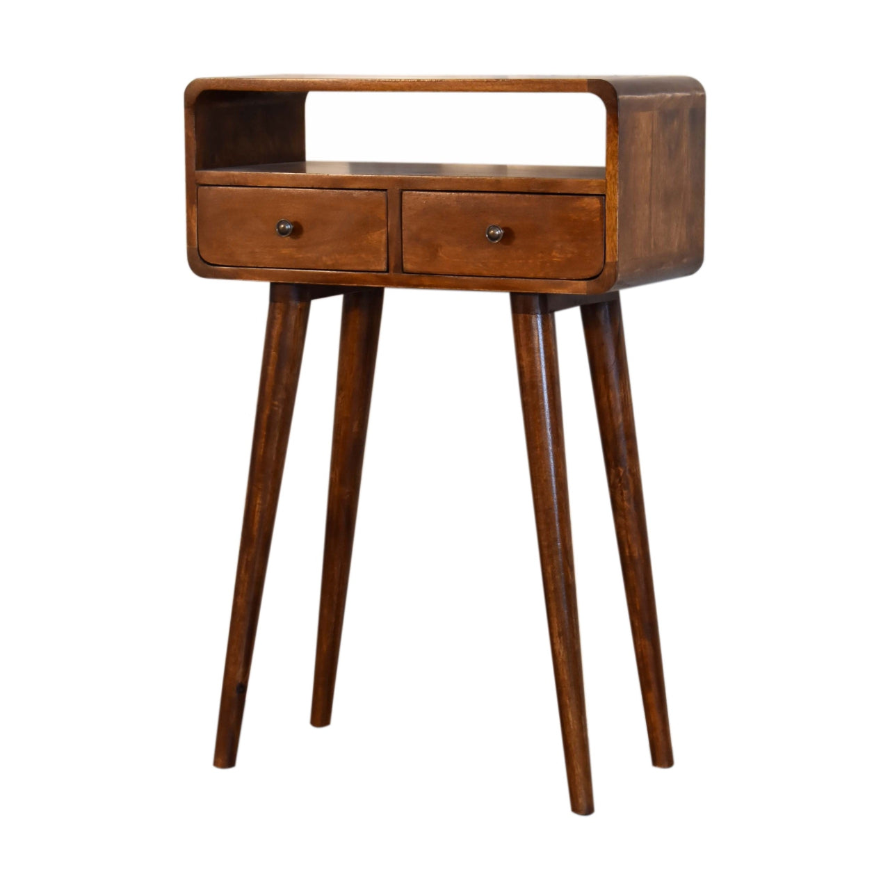 Solid Wood Mini Console Table, 2-Drawers, 1 Open Slot