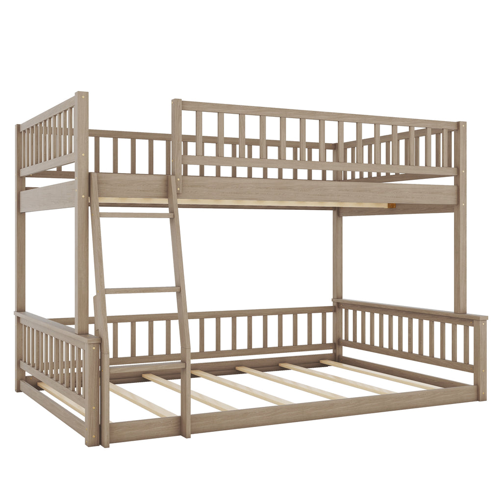Full XL Over Queen Bunk Bed with Ladder and Guardrails