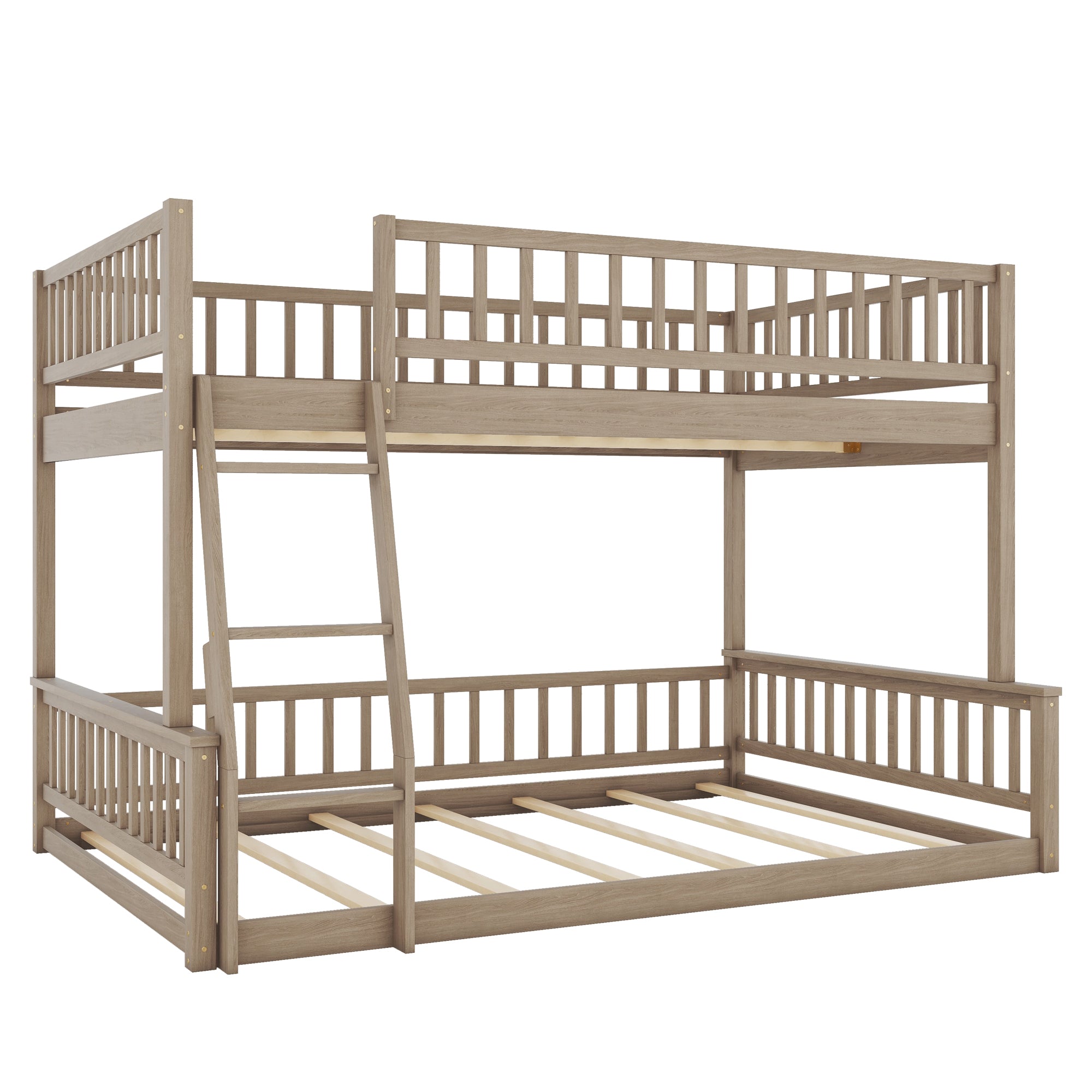 Full XL Over Queen Bunk Bed with Ladder and Guardrails