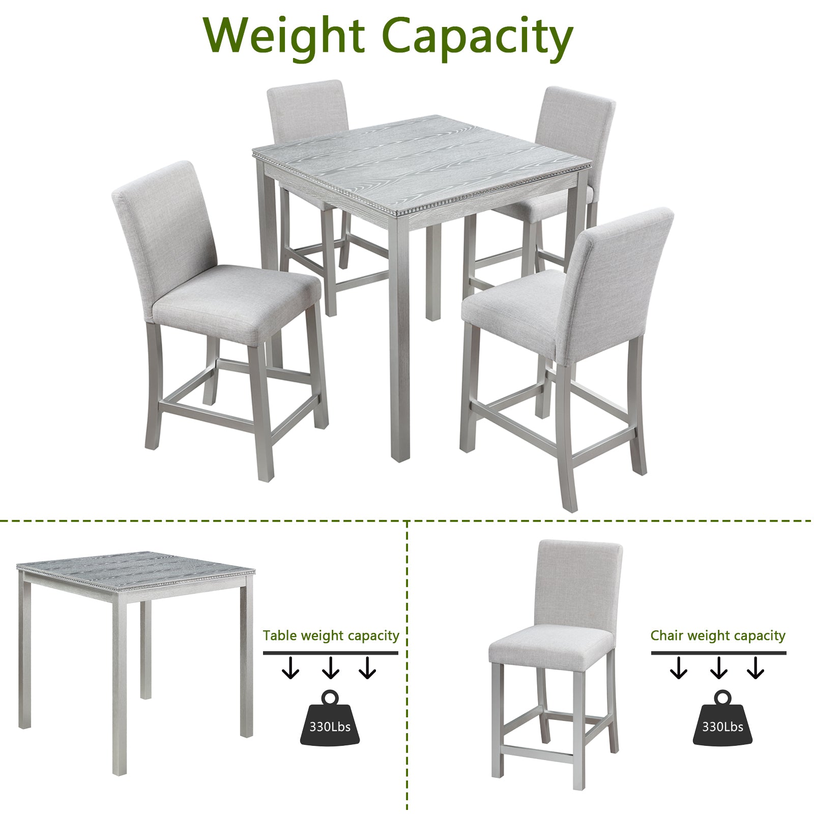 5 Piece Counter Height Table Set with Upholstered Chairs