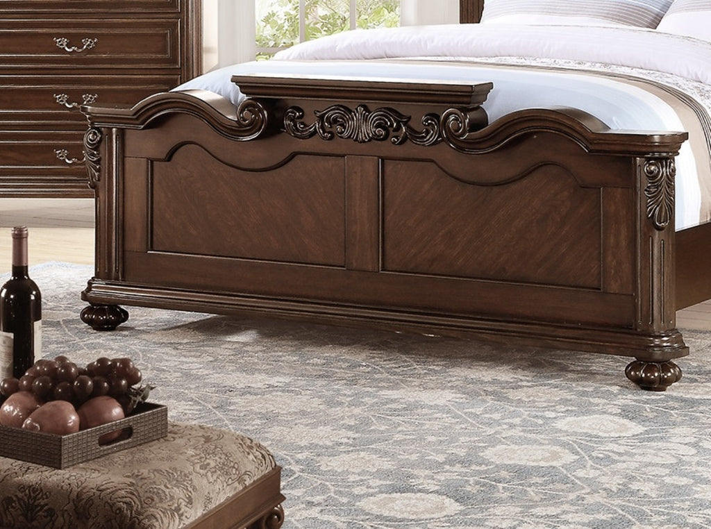 Gorgeous Traditional Antique Cherry Queen Size Bed Tufted Faux Leather HB 3pc Bedroom Set