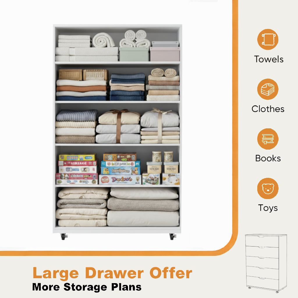 Gray 5-Drawer Dresser with Wheels