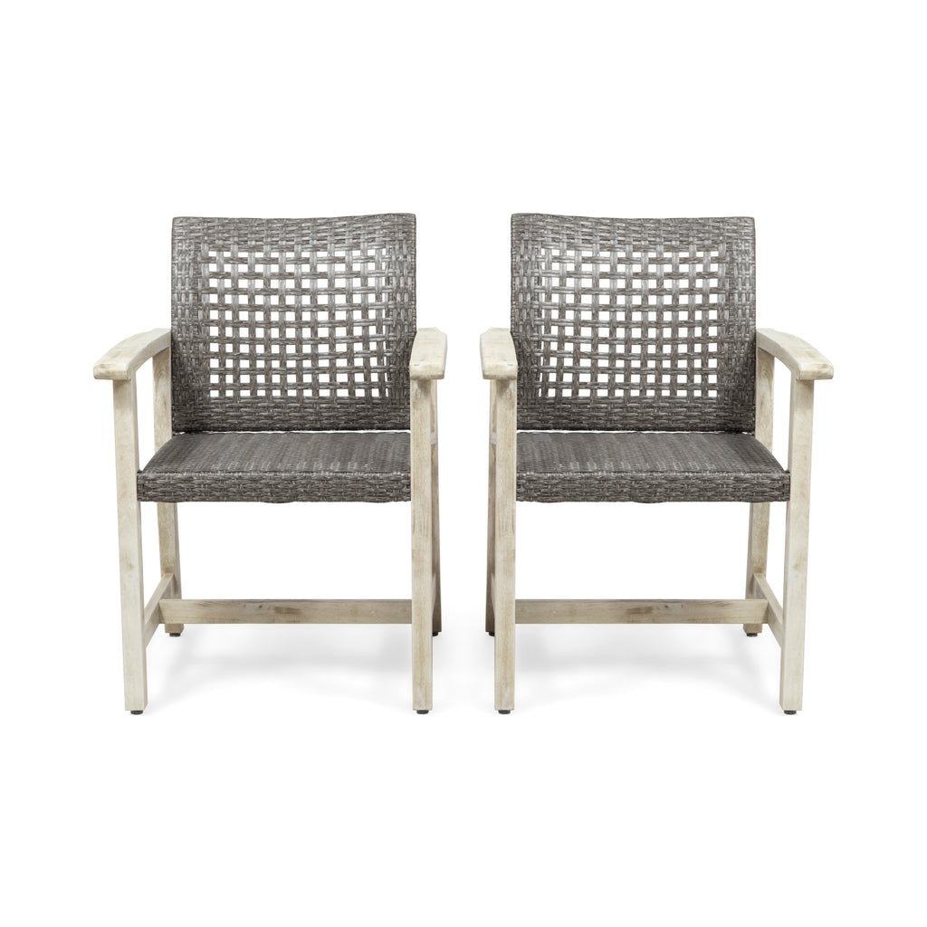 Hampton Wood and Wicker Dining Chair Set of 2