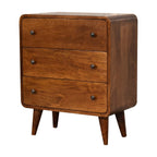 Solid Wood Mini Curved Chestnut Chest, 3-Drawer, Nordic Legs